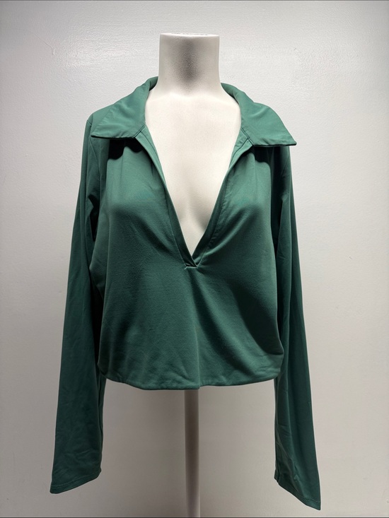Babaton Tops - Babaton Contour Polo Shirt Cropped Long Sleeve Stretch Collared Green Plus 2XL
